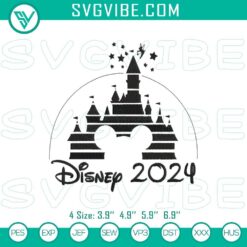 Disney 2024 embroidery file featuring Mickey Mouse and the iconic Disney castle design, suitable for embroidery enthusiasts.