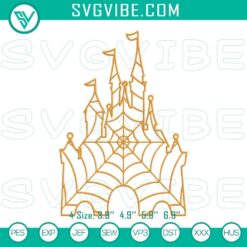 Disney Castle Spiderweb Halloween Embroidery, Spooky Disney-Inspired Design - Ideal for Halloween decor, featuring a haunted Disney castle with spiderwebs.