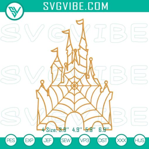 Disney Castle Spiderweb Halloween Embroidery, Spooky Disney-Inspired Design - Ideal for Halloween decor, featuring a haunted Disney castle with spiderwebs.