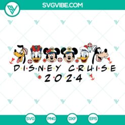 Disney characters cruise 2024 SVG for Cricut, featuring Mouse and Friends trip graphics and cute character heads for download.