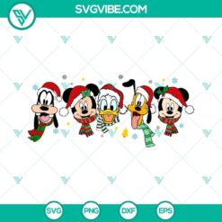 Disney characters in festive Christmas attire, Merry Christmas SVG download featuring beloved Christmas friends, perfect for holiday crafting.