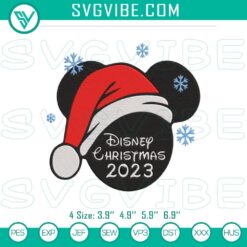 Disney Christmas 2023 Mickey Santa Hat embroidery file featuring Mickey Mouse design. Festive holiday embroidery for digital crafting.