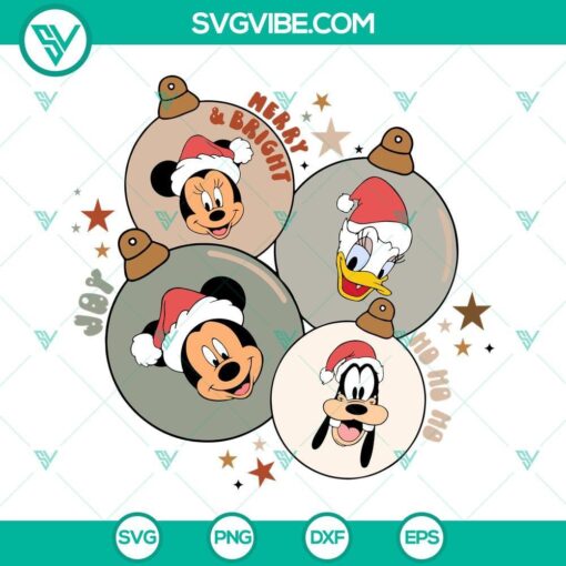 SVG Disney Christmas Ornaments featuring Mickey, Minnie, and Daisy characters, perfect for holiday crafts and decorations.