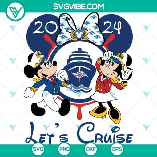 Disney Cruise Line 2024 SVG featuring Mickey and Minnie Mouse, cruise ship, and Mickey ear design for Cricut projects.