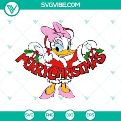 Disney Daisy Duck Merry Christmas SVG design for Cricut in PNG, DXF, EPS formats. Festive Daisy Duck with holiday elements.