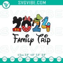 Disney Family Trip 2024 embroidery file for family vacation, featuring iconic Disney characters and themed elements.