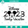 Disney Family Vacation 2023 SVG images featuring Mickey and Minnie Mouse in a cheerful family trip theme. Perfect for your next vacation project.