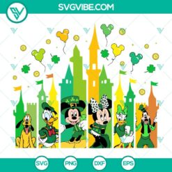 Disney Friends St Patricks Day SVG featuring Disney Castle and Happy Patrick Day design in PNG, DXF, EPS formats for crafting and digital projects.