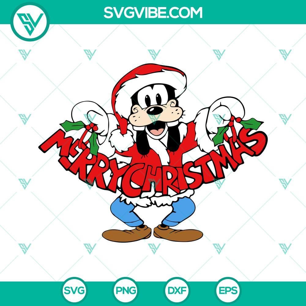 Disney Goofy Merry Christmas SVG Files PNG DXF EPS Cricut Silhouette Disney Goofy Merry Christmas SVG files for Cricut and Silhouette, featuring festive holiday design with EPS and PNG formats.