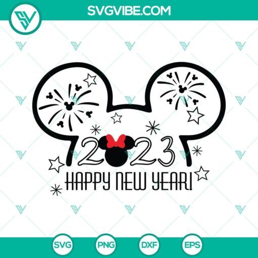 Disney Happy New Year 2023 SVG Files featuring Mouse Ears design for a festive celebration. Perfect for crafts and decorations.