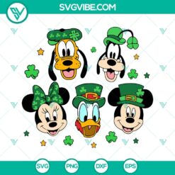 Disney St Patricks Day SVG featuring Mickey Mouse and friends in festive St Paddy's attire, perfect for crafts and decorations.