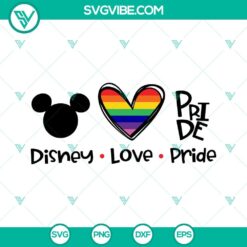 Disney Love Pride SVG featuring Mickey Mouse Head and a Pride Heart Rainbow design, perfect for LGBTQ+ celebrations.
