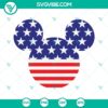 Patriotic Mickey Mouse head silhouette with USA flag design, perfect for 4th of July SVG files. Bold, patriotic Disney themed design.