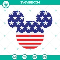Patriotic Mickey Mouse head silhouette with USA flag design, perfect for 4th of July SVG files. Bold, patriotic Disney themed design.