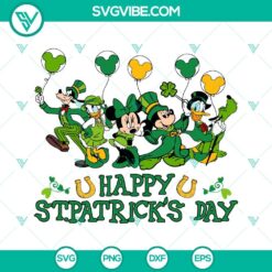 Disney Mouse and Friends St. Patrick's Day SVG files featuring Mickey, Minnie, and Pluto celebrating, perfect for crafts and projects.