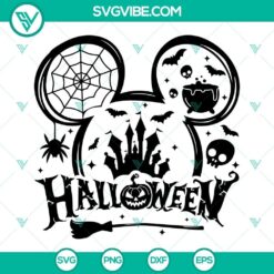Disney Halloween mouse ears SVG files for Cricut, featuring spooky designs in PNG, DXF, and EPS formats.
