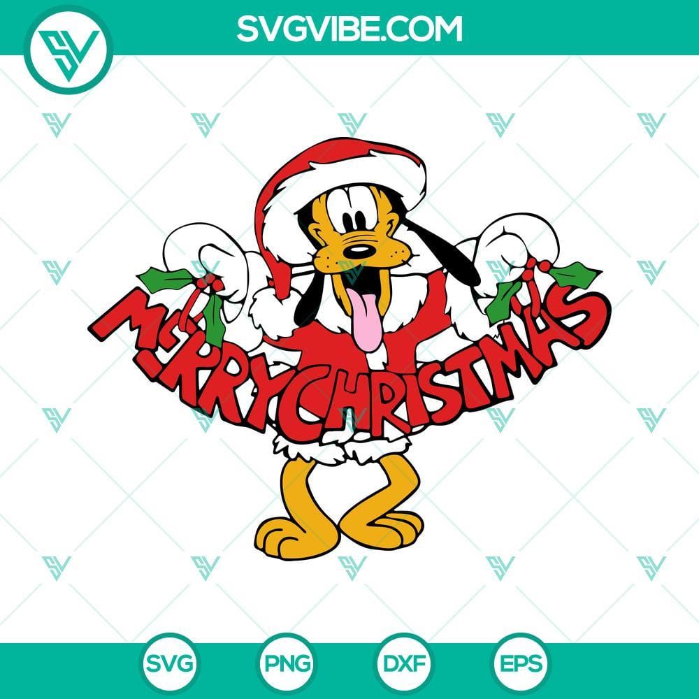 Disney Pluto Merry Christmas SVG PNG DXF EPS Cricut Silhouette Clipart Pluto Merry Christmas SVG files for Cricut and Silhouette, Disney themed design in PNG, DXF, and EPS formats.