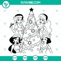Disney Princess themed Christmas tree SVG images in PNG, DXF, and EPS formats for Cricut crafting projects.