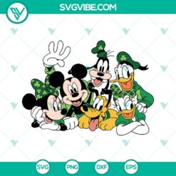 Disney St Patricks Day SVG featuring Mickey and Friends in festive St Patricks Day attire, perfect for holiday crafting projects.