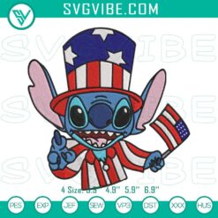 Disney Stitch with USA flag embroidery design, patriotic Stitch American file for crafting.