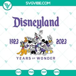 Disneyland 100 Years of Wonder and Disney 100th Anniversary SVG files for download, featuring themed designs for Disney enthusiasts.