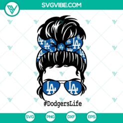 Messy Bun Mom Dodgers SVG design for Los Angeles Dodgers fans. Downloadable SVG image for crafters and DIY projects.