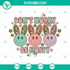 Cheerful bunny with smiley face SVG design for Easter, featuring "Don't Worry Be Hoppy" text, perfect for crafts and DIY projects.