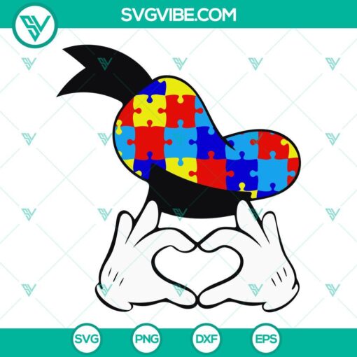 Donald Duck autism awareness heart SVG and puzzle pieces hat SVG images for download. Perfect for autism support.