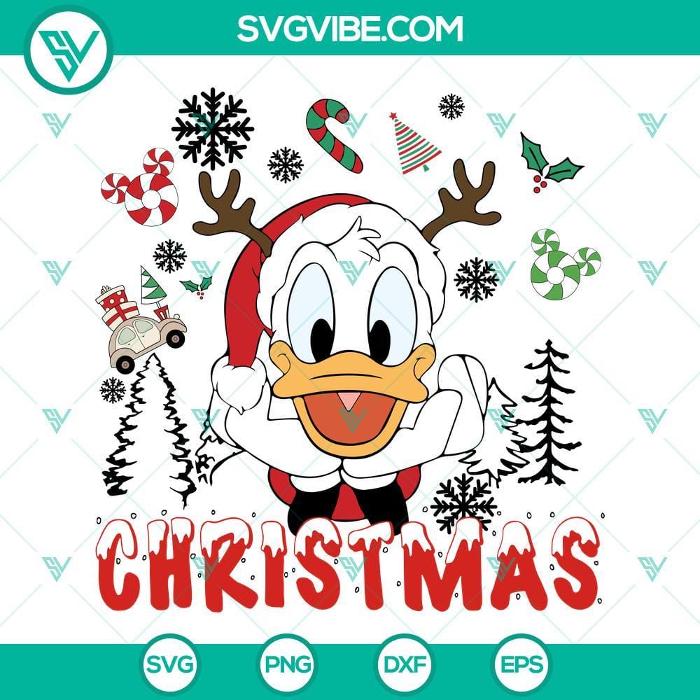 Donald Duck Christmas SVG, Disney Donald Christmas SVG PNG DXF EPS Files Disney Donald Duck Christmas themed SVG download including PNG and DXF file formats. Perfect for holiday crafts and decorations.