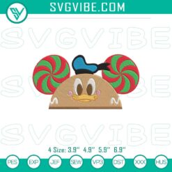 Donald Duck gingerbread hat ears embroidery file for festive holiday designs.