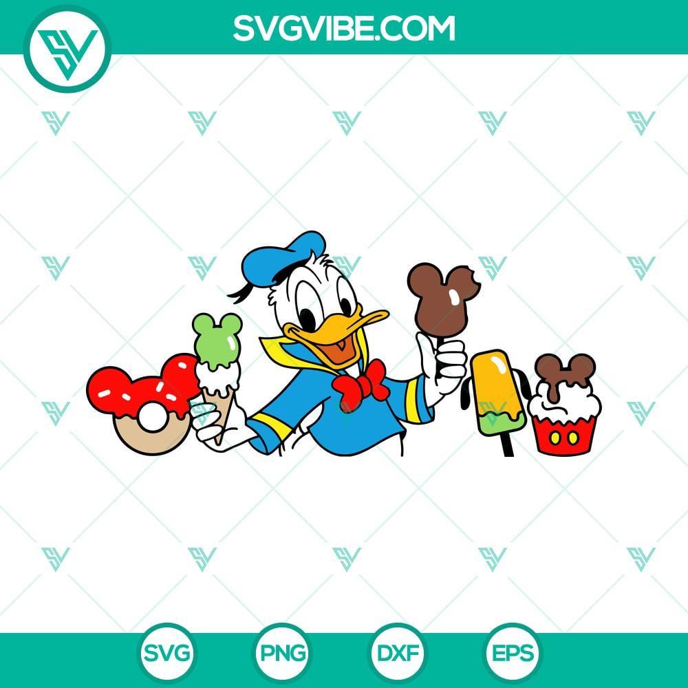 Donald Duck Snacks SVG Files PNG DXF EPS Cricut Silhouette Vector Donald Duck themed snack SVG files compatible with Cricut and Silhouette machines in PNG, DXF, and EPS formats. Perfect for crafts.