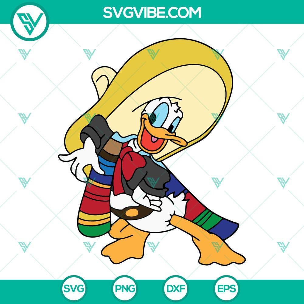 donald-duck-sombrero-cinco-de-mayo-svg-mexican-svg-disney-cinco-de-mayo-svg-png-dxf-eps-cricut-8-mockup.jpg Donald Duck wearing a sombrero in a Cinco De Mayo themed SVG design, featuring Mexican and Disney elements. Ideal for crafts and projects.