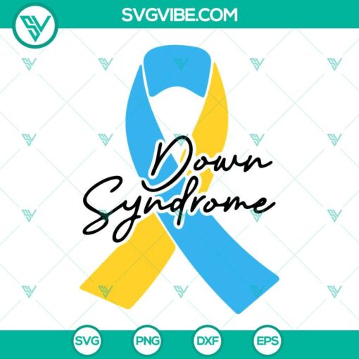 Down syndrome ribbon SVG with Down Trisomy 21 design in blue and yellow colors, ideal for awareness projects and support campaigns.