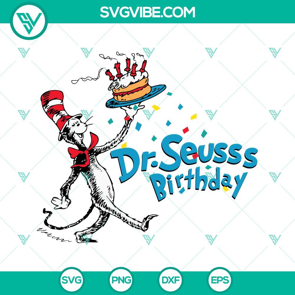 Dr Seuss Birthday SVG, Cat In The Hat Birthday Cake SVG PNG DXF EPS Files Dr Seuss themed Cat in the Hat birthday cake SVG files, PNG, and DXF for a vibrant celebration. Ideal for birthday party decorations.