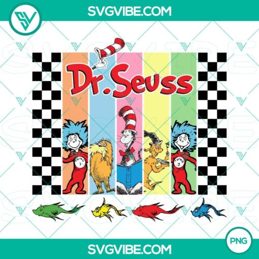 Three Dr. Seuss cartoon characters from "One Fish Two Fish Red Fish Blue Fish" available for download as PNG for Dr. Seuss Day celebration.