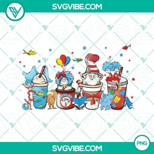 Dr Seuss themed coffee latte PNG images for Dr Seuss Day celebration, suitable for PNG download.