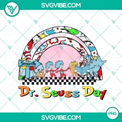Dr Seuss Day rainbow, Fox in Socks, and cute friends PNG download for Dr Seuss celebration designs.