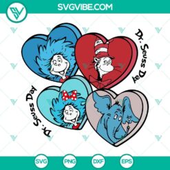 Dr Seuss Day SVG files with Conversation Hearts and Love theme, perfect for Dr Seuss inspired Valentine's Day crafts.