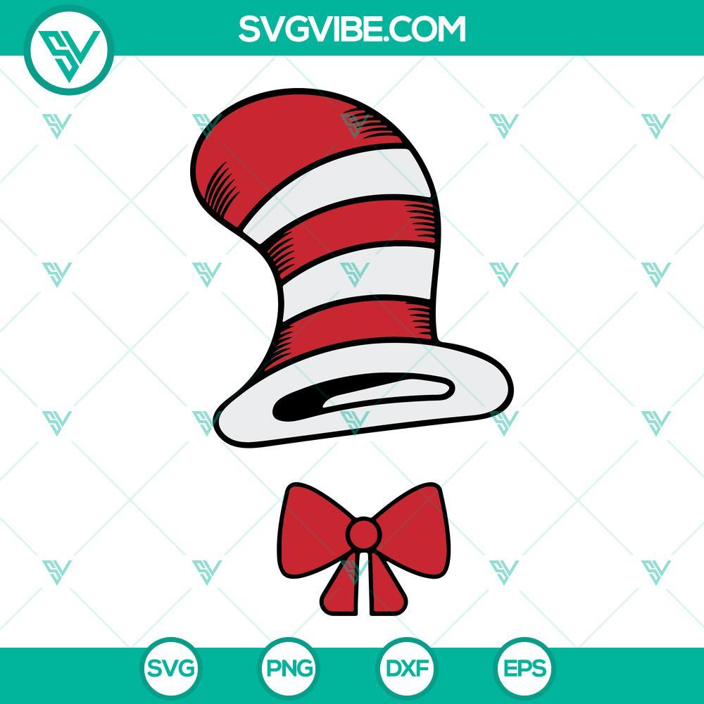 Dr Seuss Hat SVG, Cat In The Hat SVG, Read Across America SVG Dr Seuss Cat In The Hat SVG for Read Across America celebration, whimsical red and white striped hat design, SVG file download.