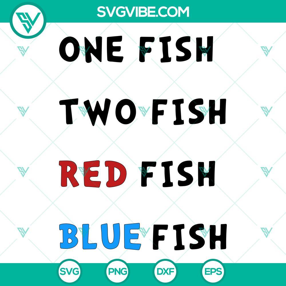 Dr Seuss One Fish Two Fish Red Fish Blue Fish SVG PNG DXF EPS Cricut Dr Seuss inspired one fish two fish red fish blue fish SVG images in PNG, DXF, and EPS formats for crafts and projects.