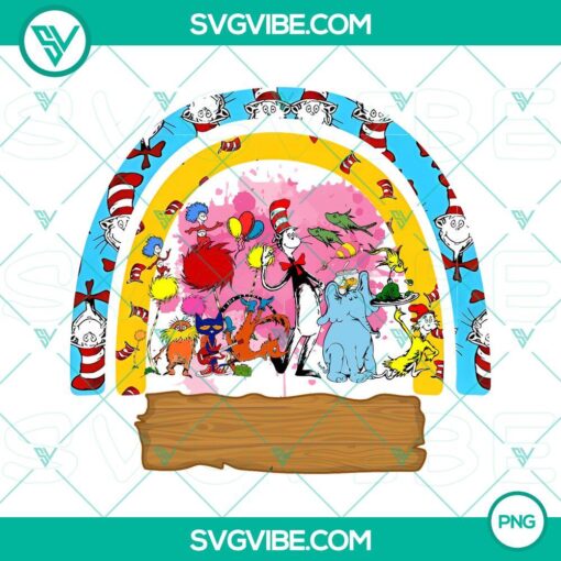 Dr Seuss cartoon characters in rainbow colors, PNG images for download.