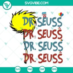 Dr Seuss SVG file bundle for Cricut with PNG, DXF, EPS formats, ideal for crafting projects and digital cutting machines.
