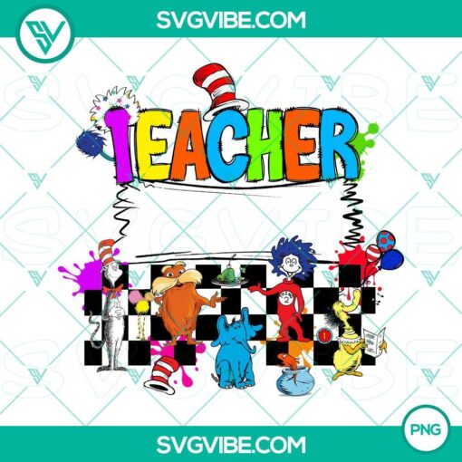 Dr Seuss Teacher Custom Name PNG File with Cat In Hat for Read Across America Day celebration.