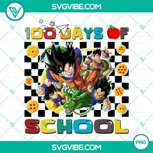 Dragon Ball 100 days of school PNG design featuring iconic characters for shirt printing, download now.
