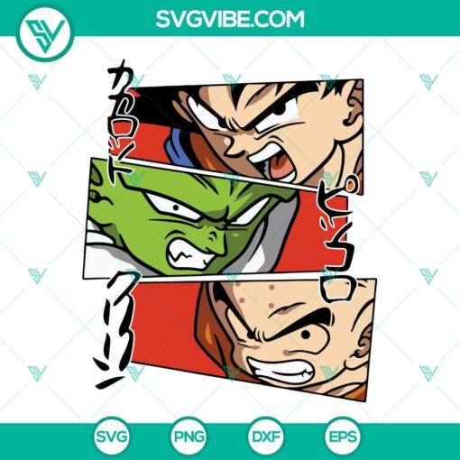 Dragon Ball Z SVG featuring Goku, Krillin, and Piccolo characters. Ideal for crafting and fan merchandise.