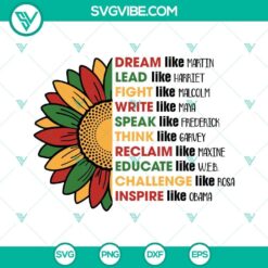 Juneteenth Sunflower SVG with Martin Luther King Jr. quote design, black sunflower on digital file.