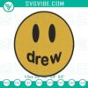Drew House smiley face embroidery design with fashion logo stitch pattern, yellow logo on black background.