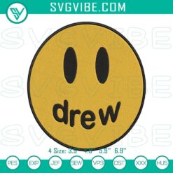 Drew House smiley face embroidery design with fashion logo stitch pattern, yellow logo on black background.