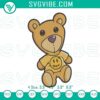 Teddy bear embroidery design, plush digital stitch pattern with Drew theme. Cute and detailed sewing illustration.
