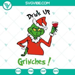 Christmas Grinch Wine SVG file with "Drink Up Grinches" design, perfect for holiday crafting projects.